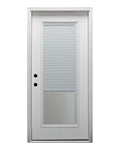 Full-lite exterior door with mini blinds between the glass