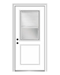 Half-lite exterior door with mini blinds between the glass