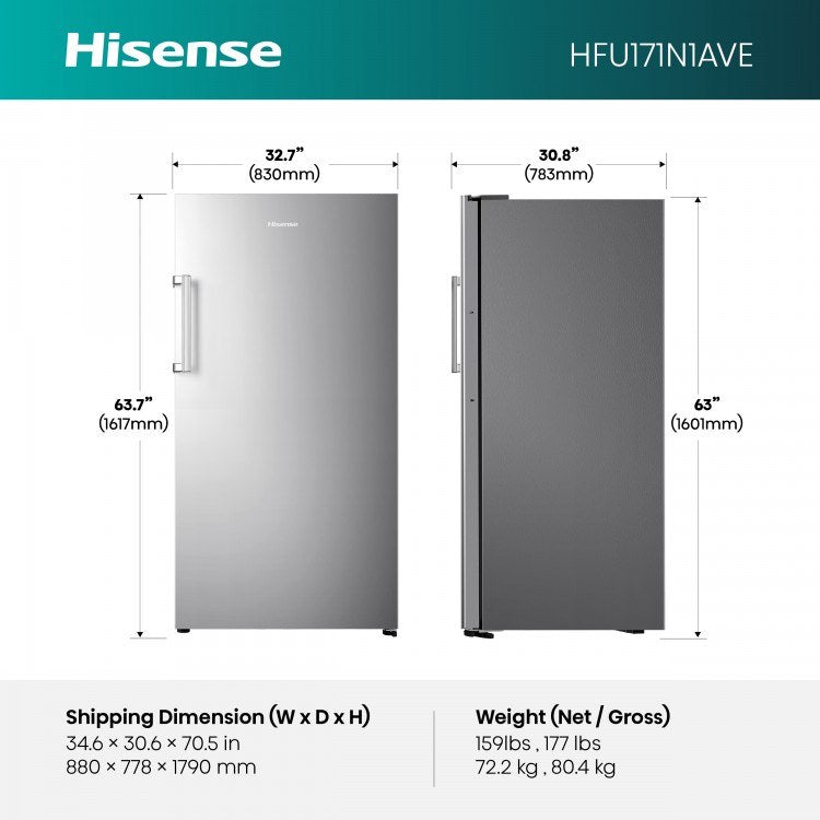 Hisense HFU171N1AVE Silver Convertible Upright Freezer, manufacturer photo 2