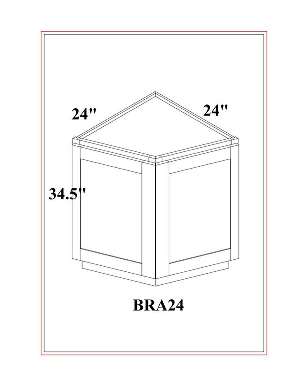 Shaker White Base Angle Return Cabinet dimension drawing