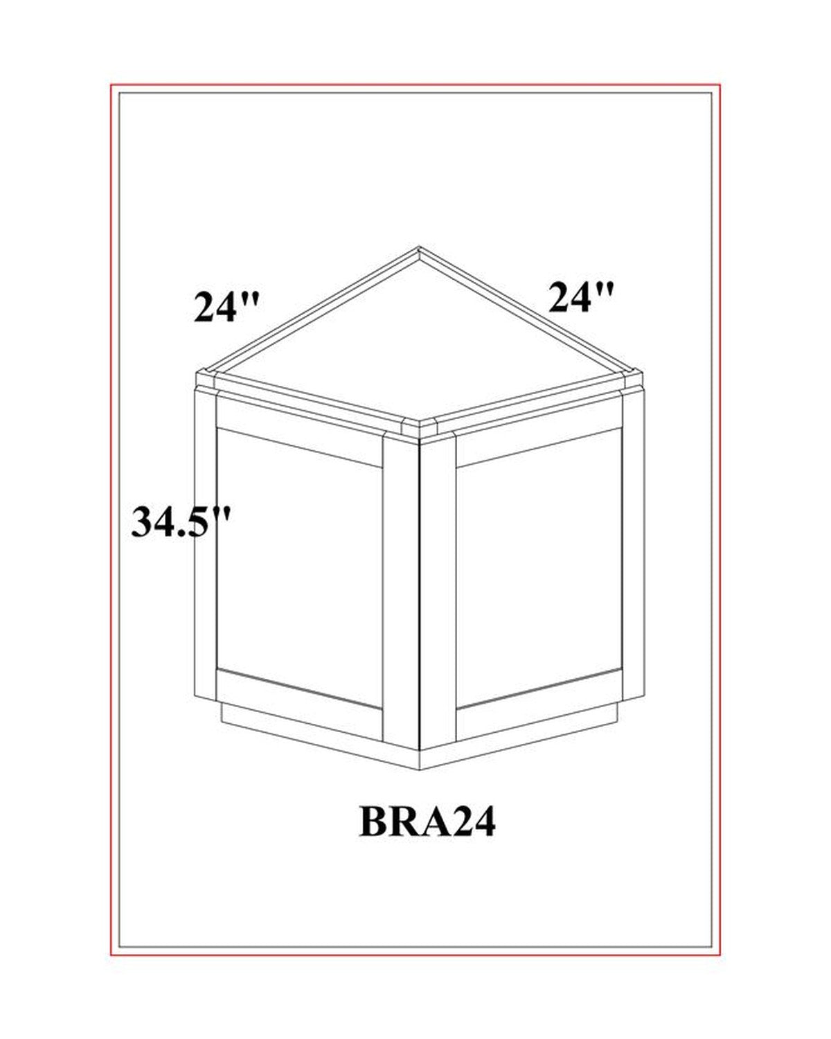 Shaker White Base Angle Return Cabinet dimension drawing