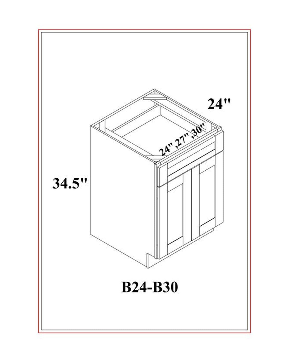 Shaker White Base Cabinet, 2 Doors dimension drawing