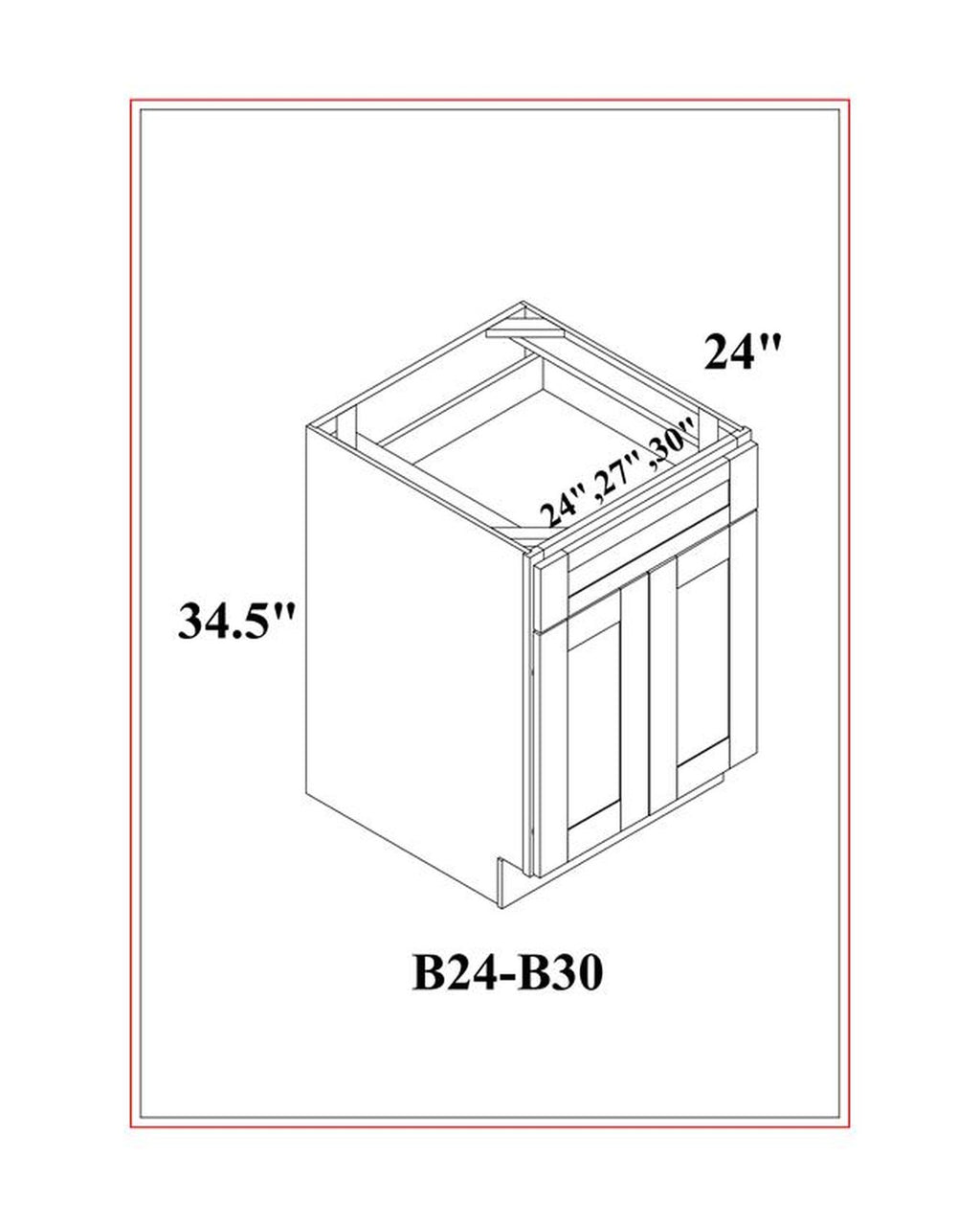 Shaker Gray Base Cabinet, 2 Doors dimension drawing