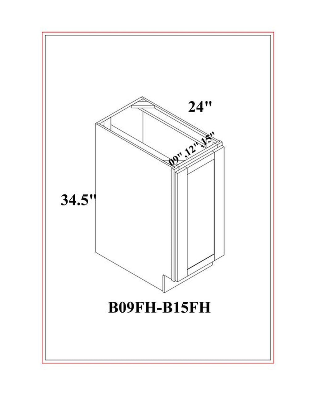 Shaker Gray Base Cabinet, Full Height Door dimension drawing