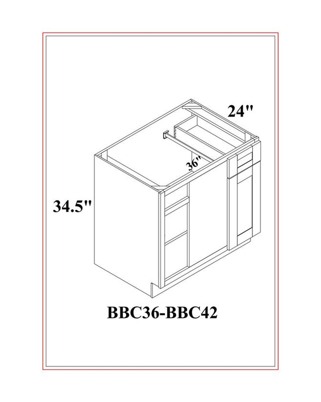 Shaker White Blind Corner Base Cabinet dimension drawing