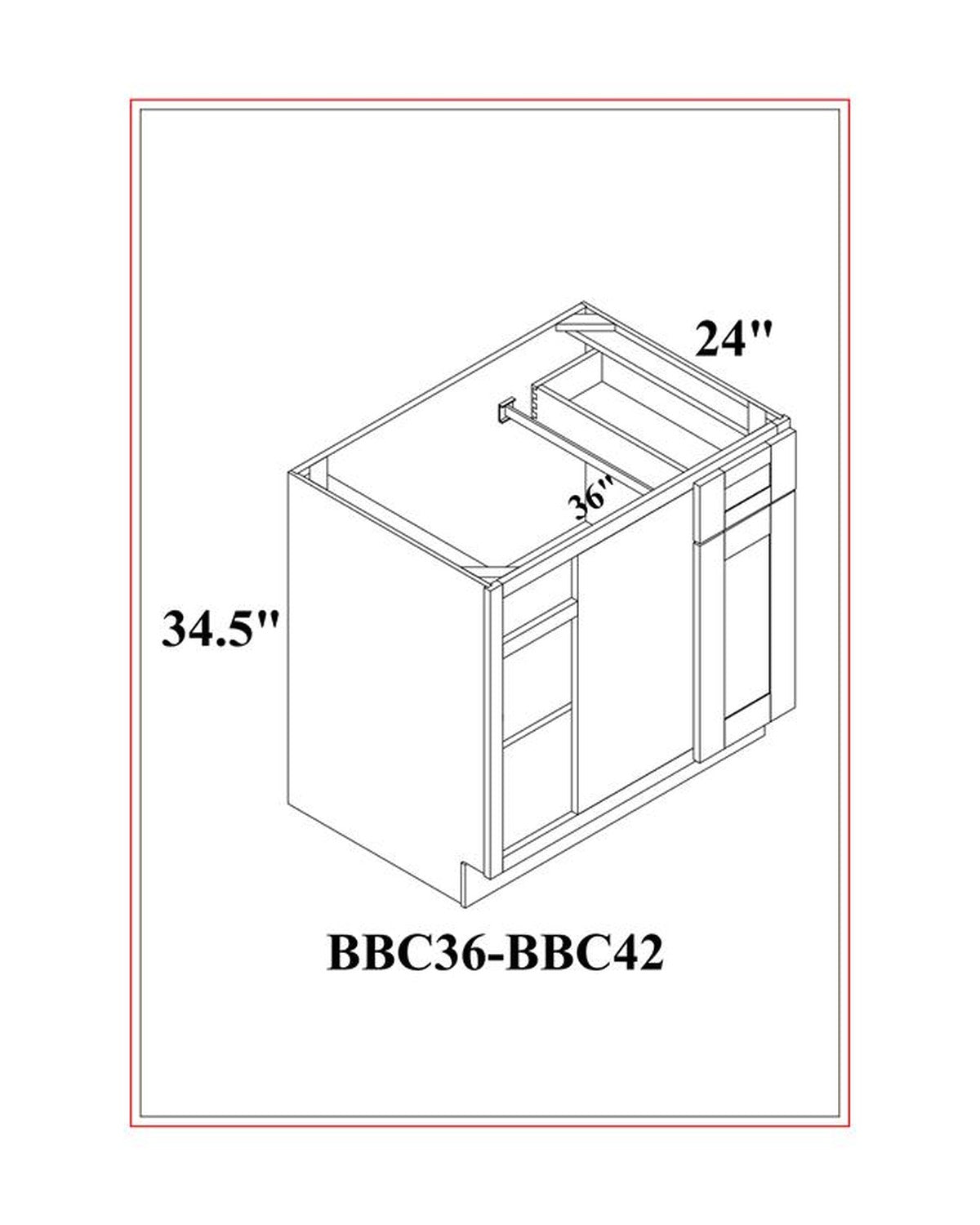 Shaker Gray Blind Corner Base Cabinet dimension drawing