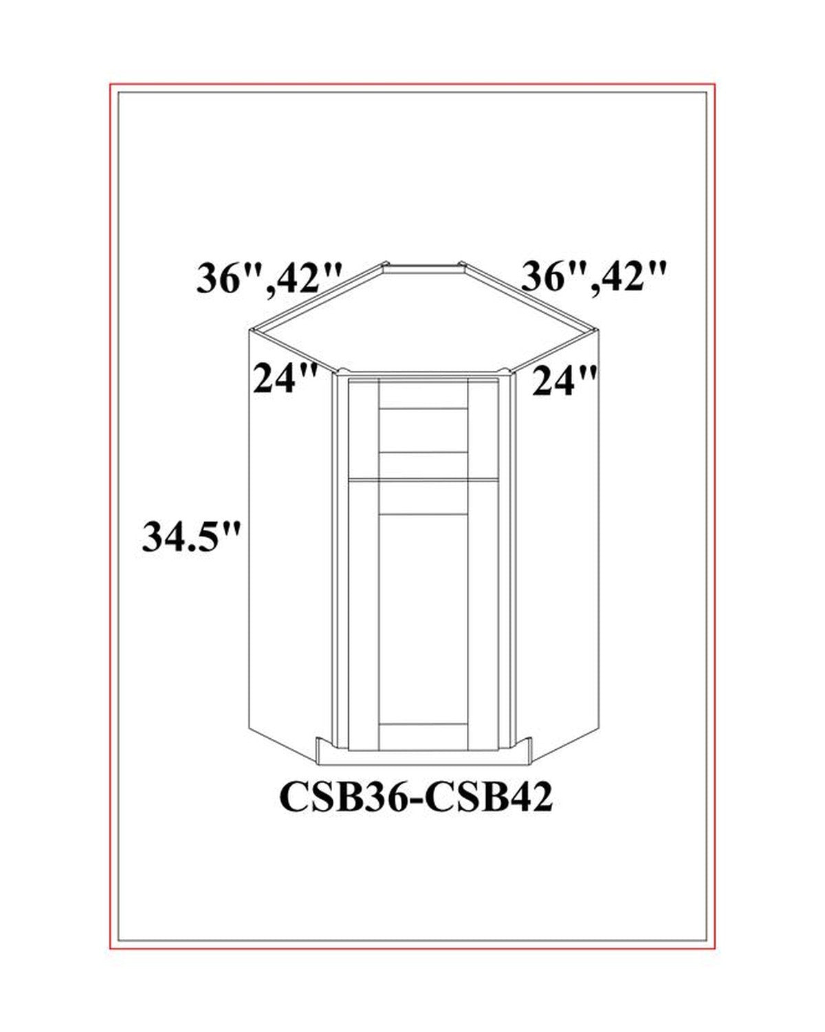 Shaker Gray Corner Sink Base Cabinet dimension drawing
