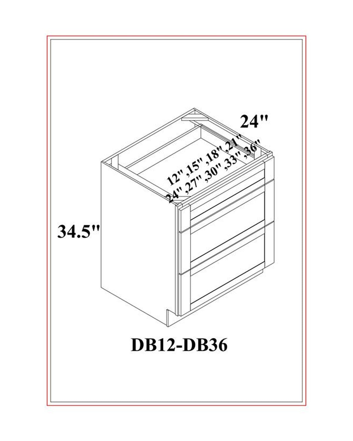 Shaker White Vanity Drawer Base dimension drawing