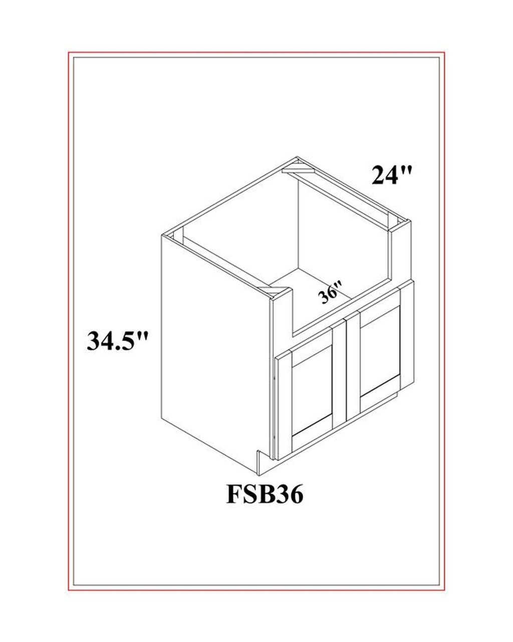 Shaker White Farmhouse Sink Base Cabinet dimension drawing