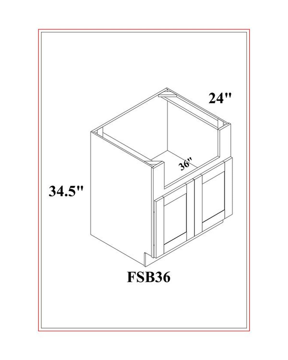 Shaker Gray Farmhouse Sink Base Cabinet dimension drawing