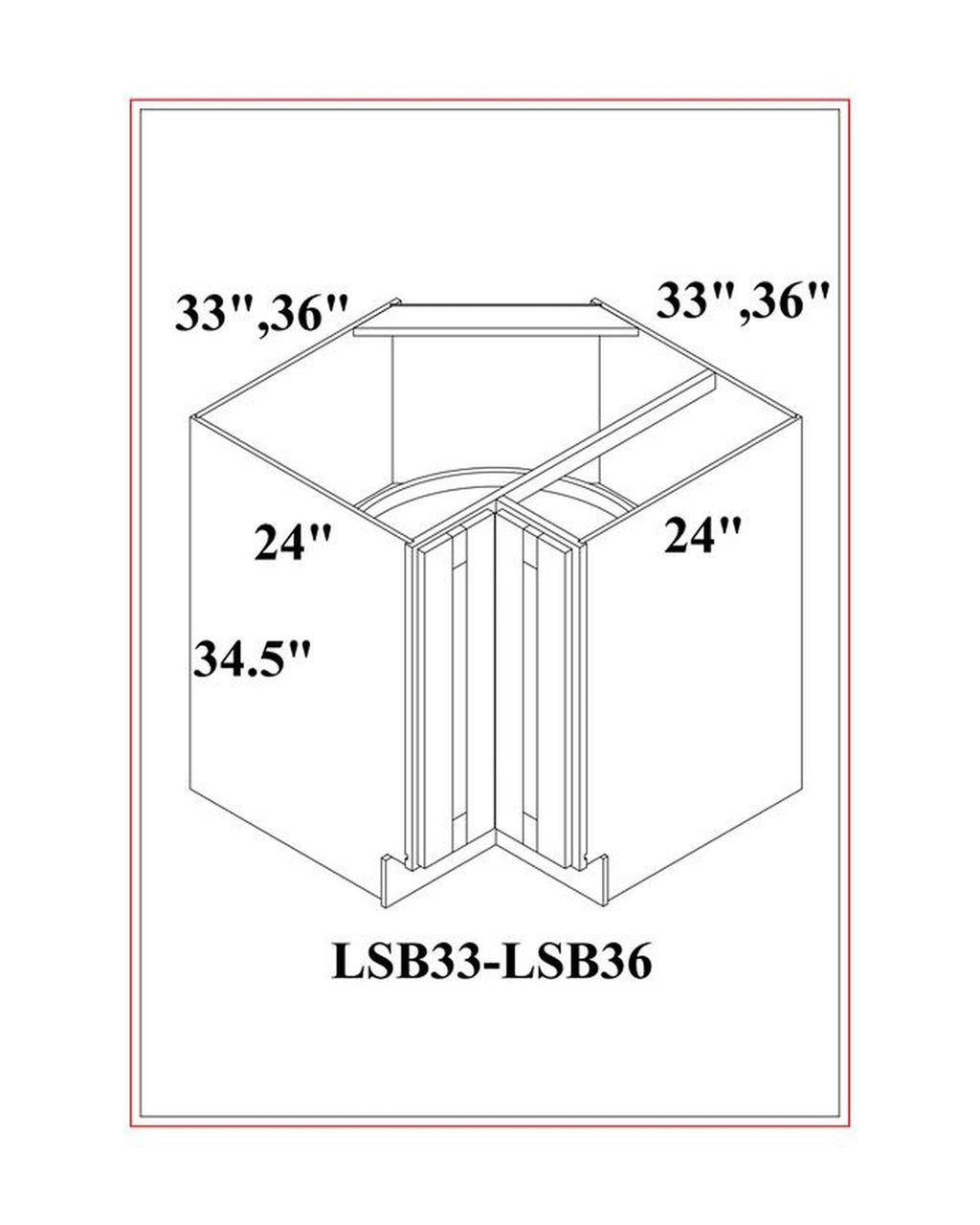 Shaker Gray Lazy Susan Corner Base Cabinet dimension drawing