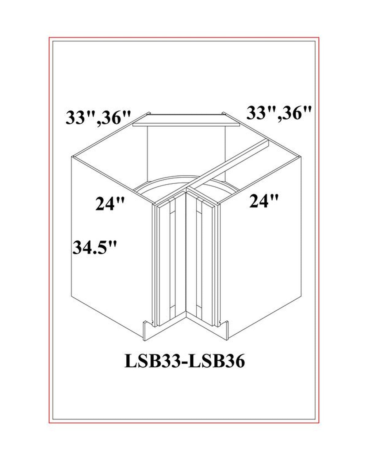 Shaker Gray Lazy Susan Corner Base Cabinet dimension drawing