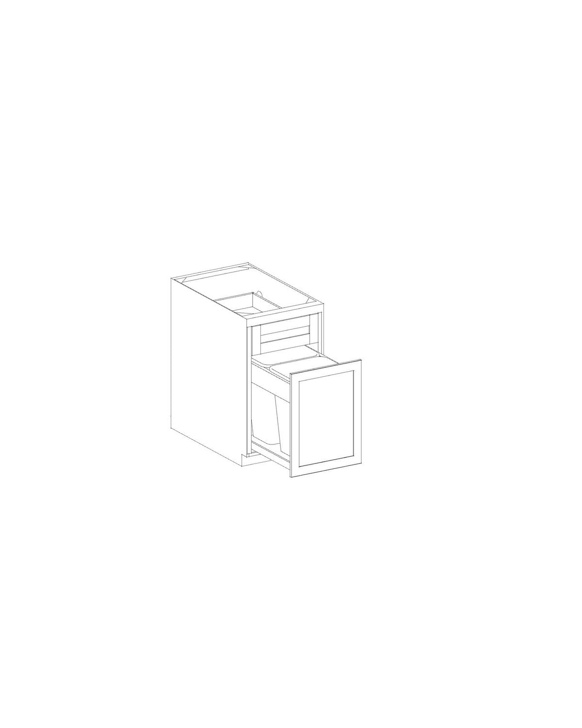 Shaker Gray Trash Can Base Cabinet with Pull-Out Kit dimension drawing