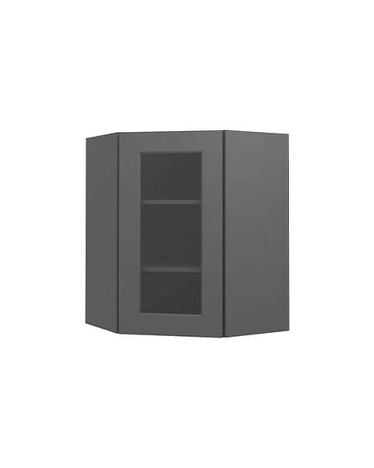Shaker Gray Diagonal Corner Wall Cabinet, Glass Door