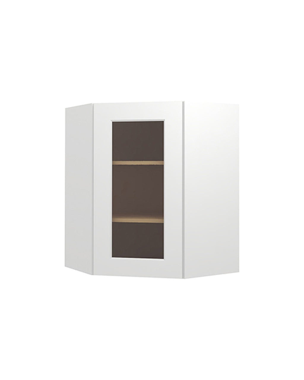 Shaker White Diagonal Corner Wall Cabinet, Glass Door