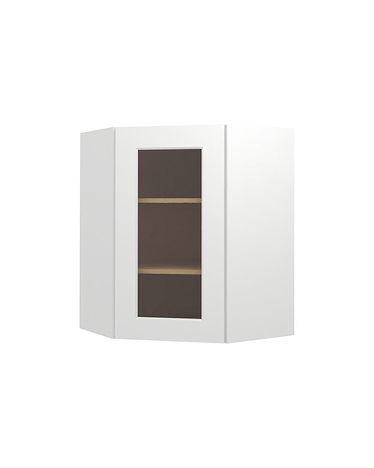 Shaker White Diagonal Corner Wall Cabinet, Glass Door