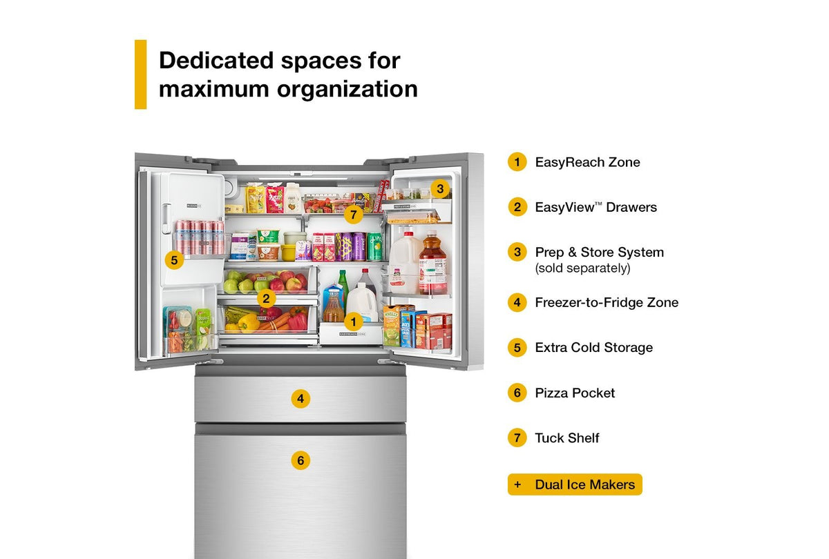 Whirlpool WRMC7036RZ Fingerprint-Resistant Stainless Finish 4-Door French Door Refrigerator, manufacturer photo 4